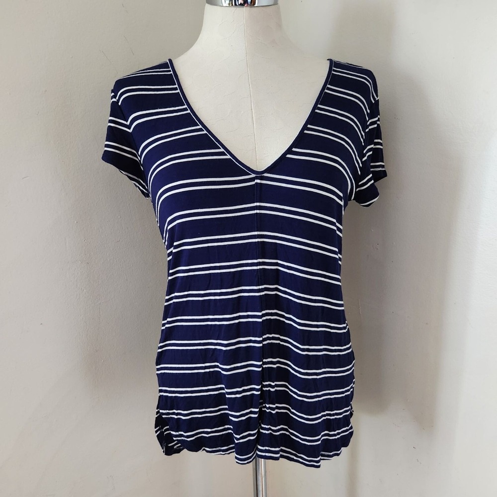 Anthropoloige Bordeaux Blue Striped V Neck Women's Size Small